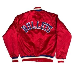 Washington BULLETS Vintage 80s 90s Satin NBA Varsity Jacket - Red w/ Blue Logos